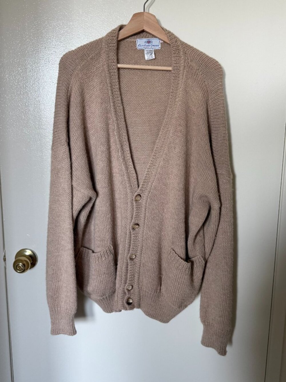 Vintage Carroll and Company Pure Alpaca Knit Tan Cardigan L